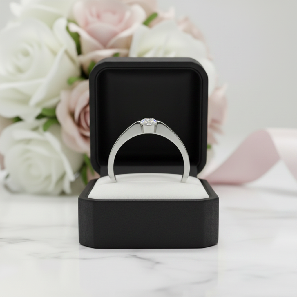 18k White Gold Round Cut 0.5 Carat 5mm Diamond Option Men's Ring-Black Diamonds New York