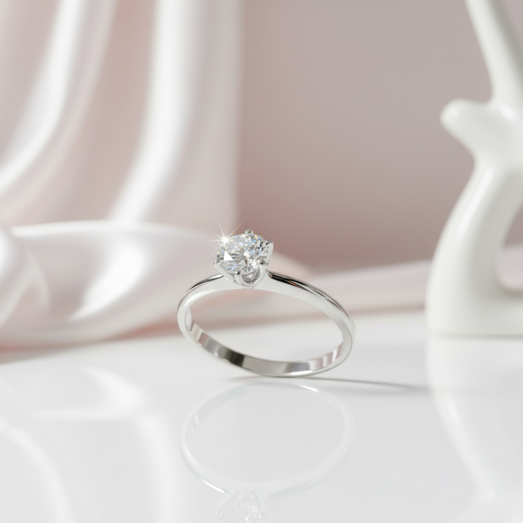18K White Gold Round Cut 0.5ct 5mm Diamond Option Engagement Ring-Black Diamonds New York