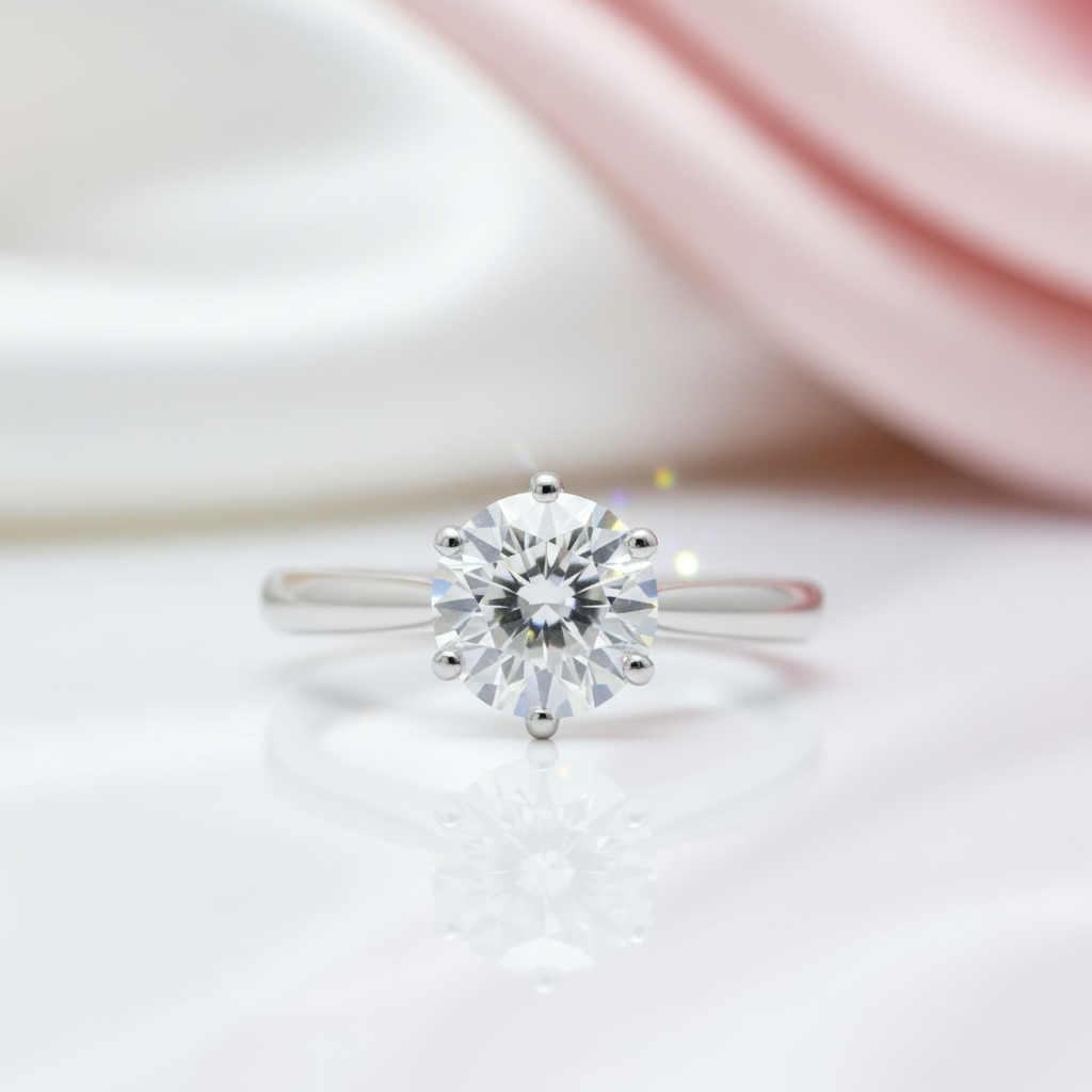 18K White Gold Round Cut 1 Carat 6.5mm D Color Diamond Option Engagement Ring-Black Diamonds New York