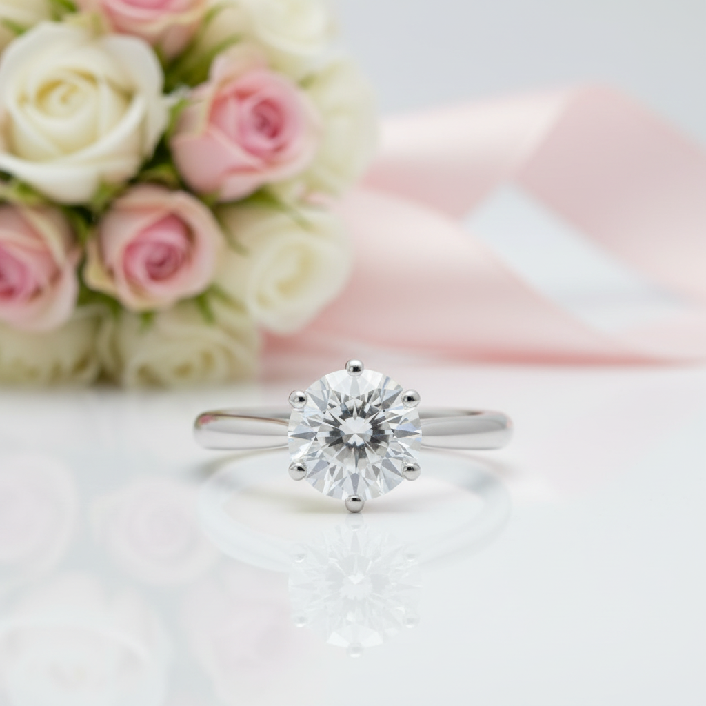 18K White Gold Round Cut 1 Carat 6.5mm D Color Diamond Option Engagement Ring-Black Diamonds New York