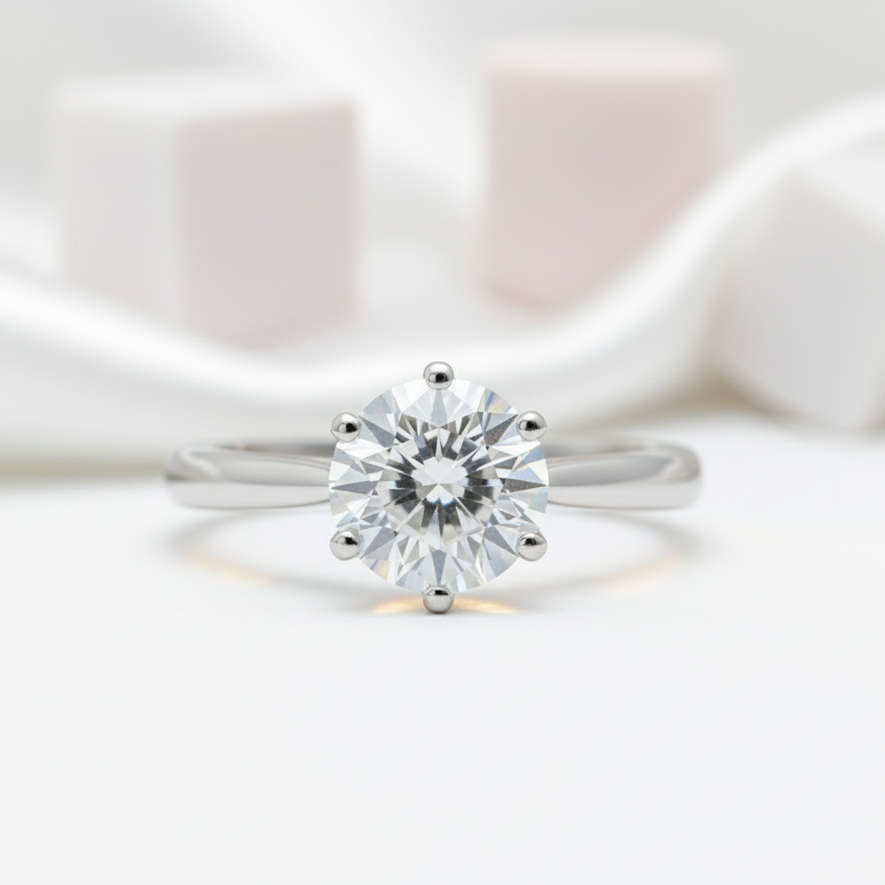 18K White Gold Round Cut 1 Carat 6.5mm D Color Diamond Engagement Ring-Black Diamonds New York