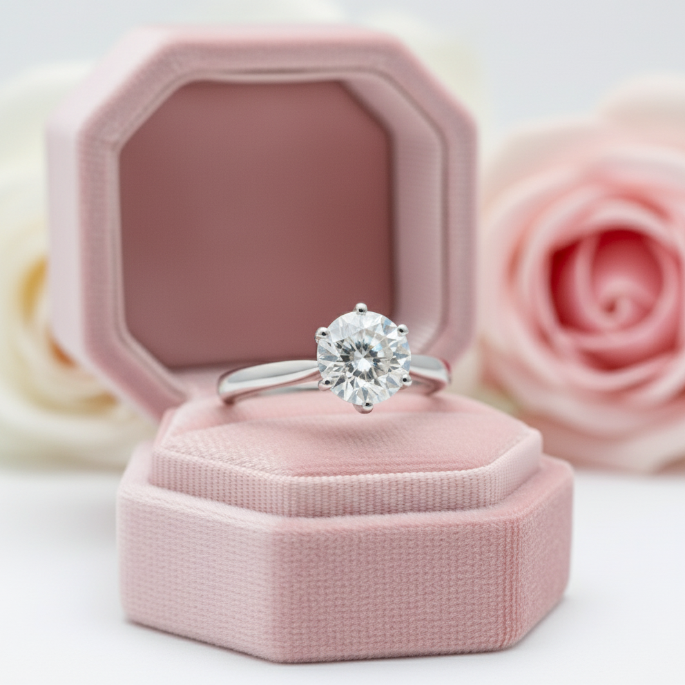 18K White Gold Round Cut 1 Carat 6.5mm D Color Diamond Option Engagement Ring-Black Diamonds New York