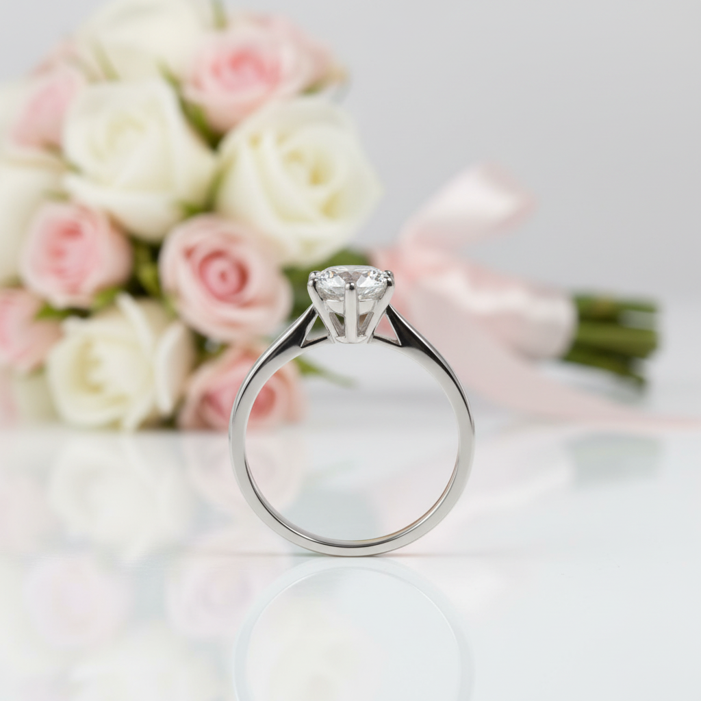 18K White Gold Round Cut 1 Carat 6.5mm D Color Diamond Option Engagement Ring-Black Diamonds New York