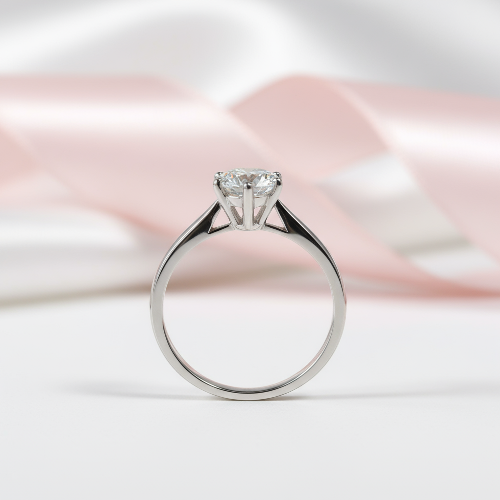 18K White Gold Round Cut 1 Carat 6.5mm D Color Diamond Engagement Ring-Black Diamonds New York