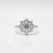 18K White Gold Round Cut 1 Carat Diamond Option Sunflower Engagement Ring-Black Diamonds New York