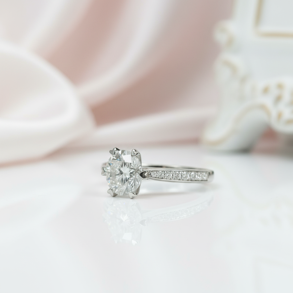 18K White Gold Round-Cut 1.0 ct 6 Heart Prong Diamond Option Engagement Ring-Black Diamonds New York