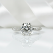 18K White Gold Round-Cut 1.0 ct 6 Heart Prong Diamond Engagement Ring-Black Diamonds New York