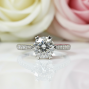 18K White Gold Round-Cut 1.0 ct 6 Heart Prong Diamond Engagement Ring-Black Diamonds New York