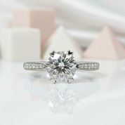 18K White Gold Round-Cut 1.0 ct 6 Heart Prong Diamond Engagement Ring-Black Diamonds New York