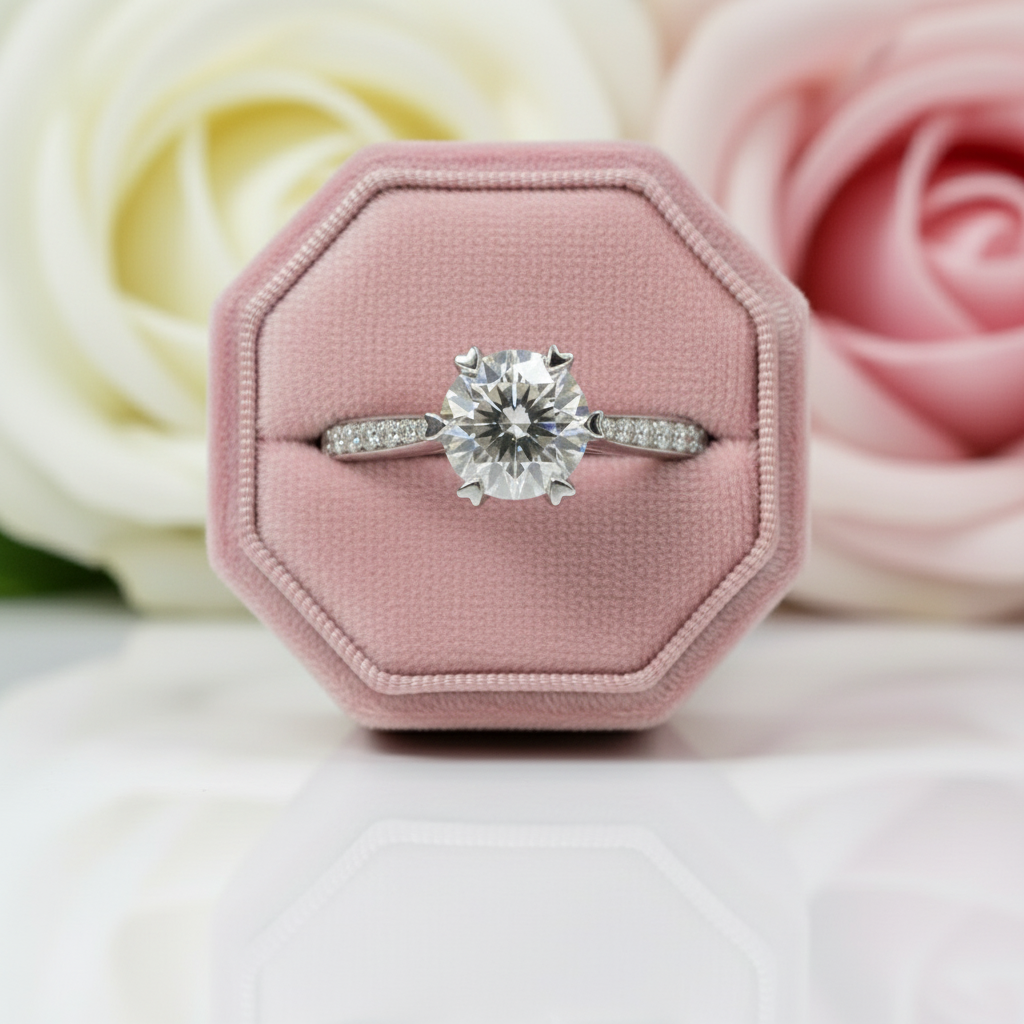 18K White Gold Round-Cut 1.0 ct 6 Heart Prong Diamond Option Engagement Ring-Black Diamonds New York