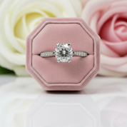 18K White Gold Round-Cut 1.0 ct 6 Heart Prong Diamond Engagement Ring-Black Diamonds New York