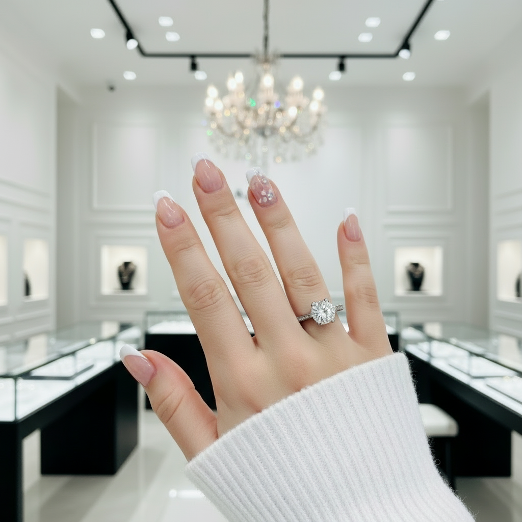 18K White Gold Round-Cut 1.0 ct 6 Heart Prong Diamond Engagement Ring-Black Diamonds New York