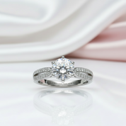 18K White Gold Round Cut 1ct 9mm Diamond Option Star Queen Engagement Ring-Black Diamonds New York