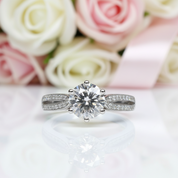 18K White Gold Round Cut 1ct 9mm Diamond Option Star Queen Engagement Ring-Black Diamonds New York