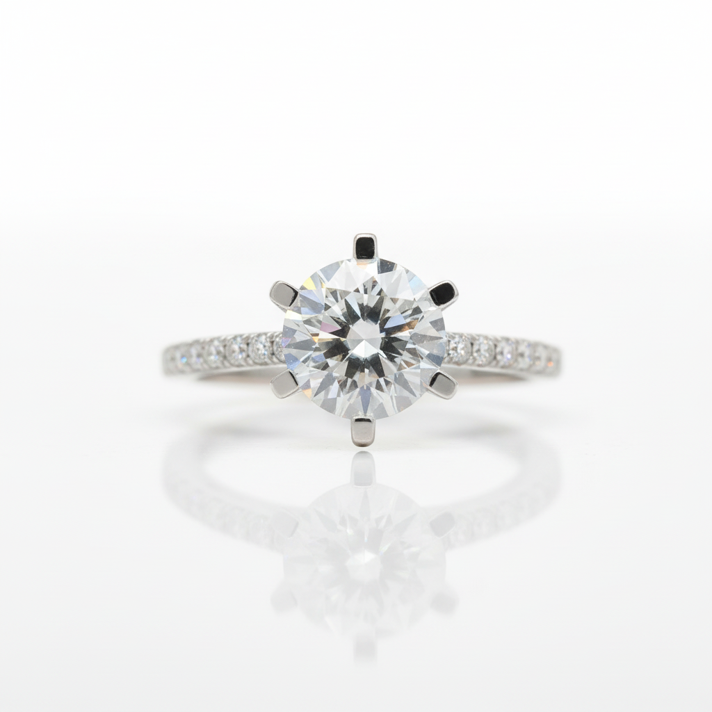 18K White Gold Round Cut 1ct Diamond Option Engagement Ring-Black Diamonds New York