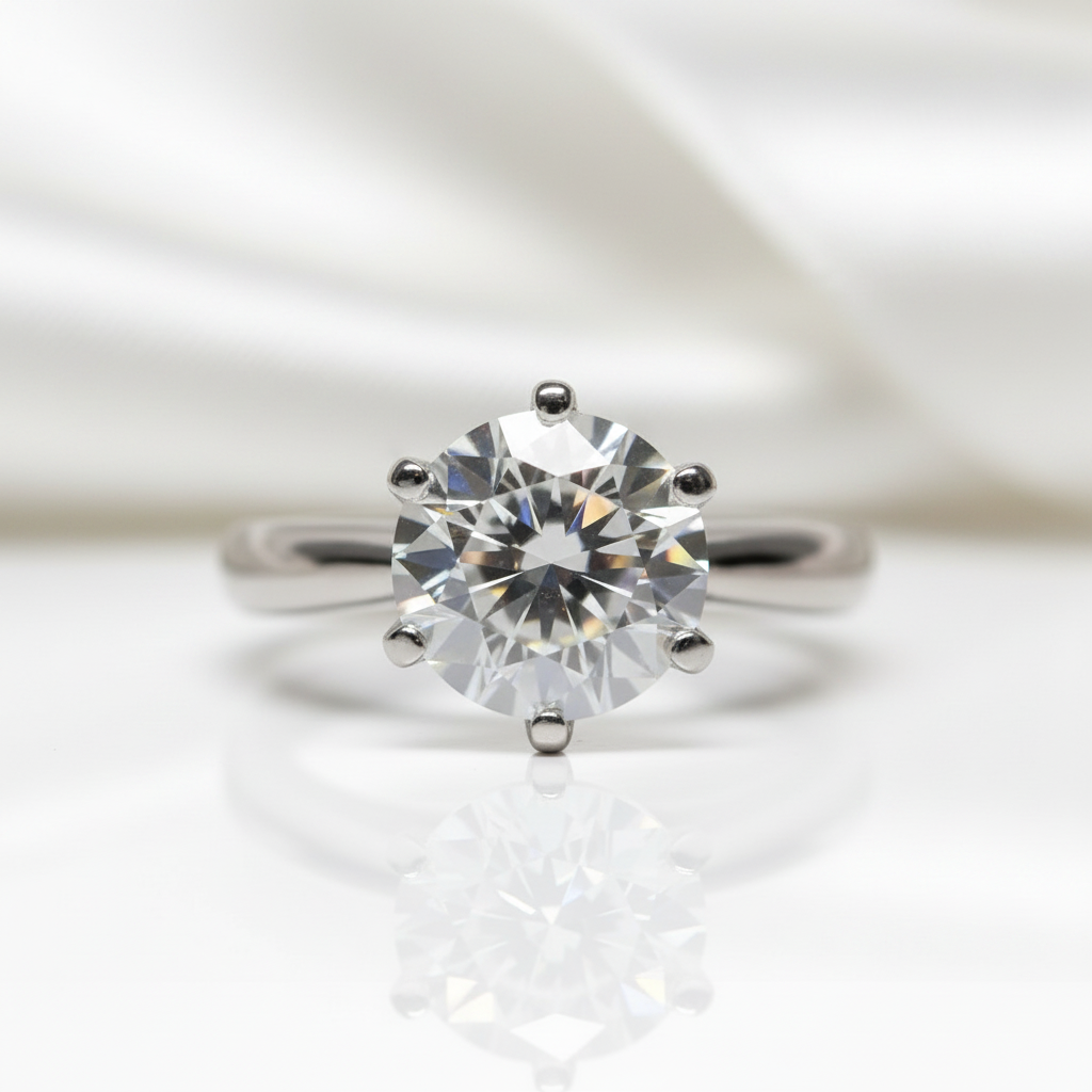 thumbnail image 2 of 18K White Gold Plated Moissanite Engagement Triple Ring Set – Lab-Created Brilliant Round 2 of 4