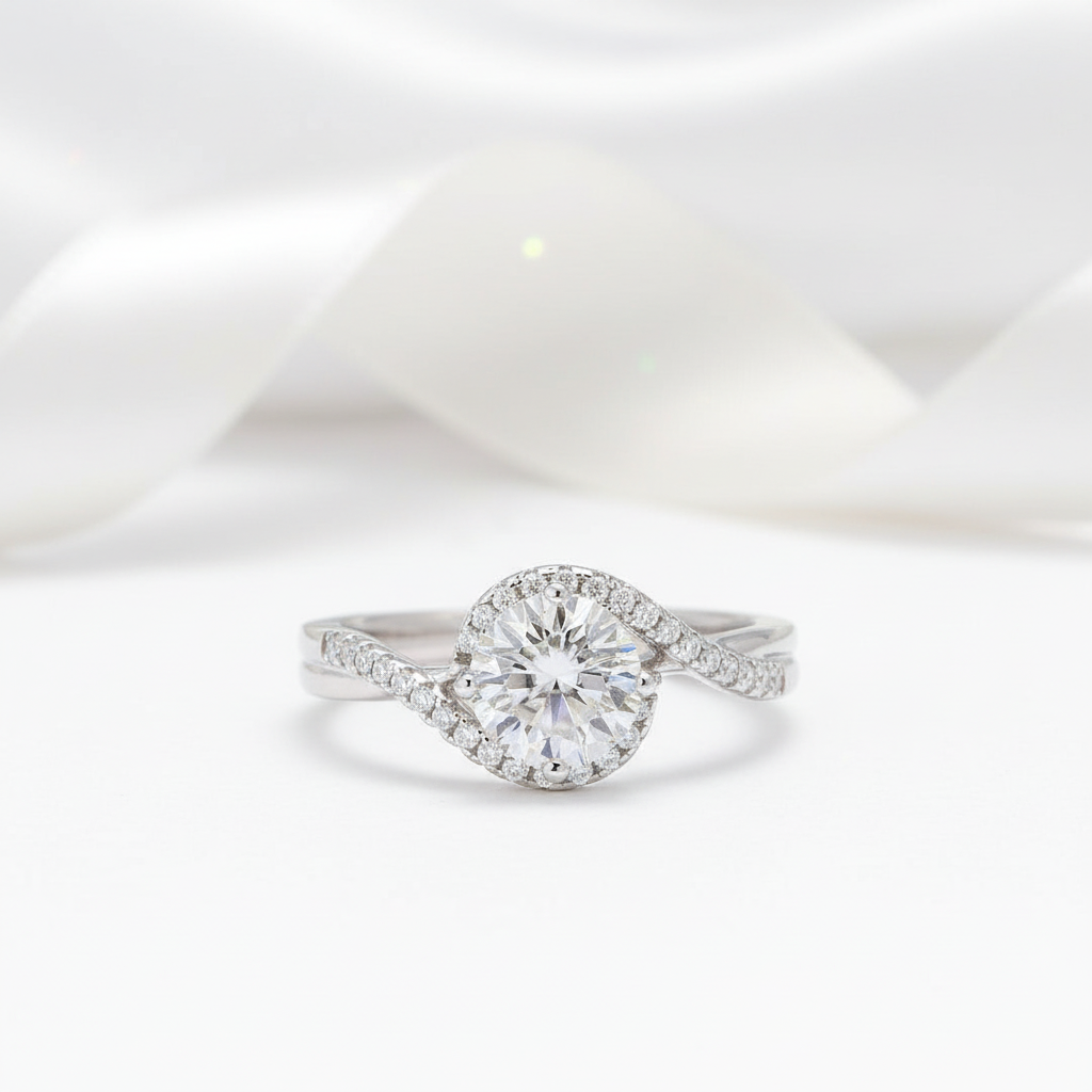 18k White Gold Twist 1.0ct VVS1 Diamond Option Ring-Black Diamonds New York