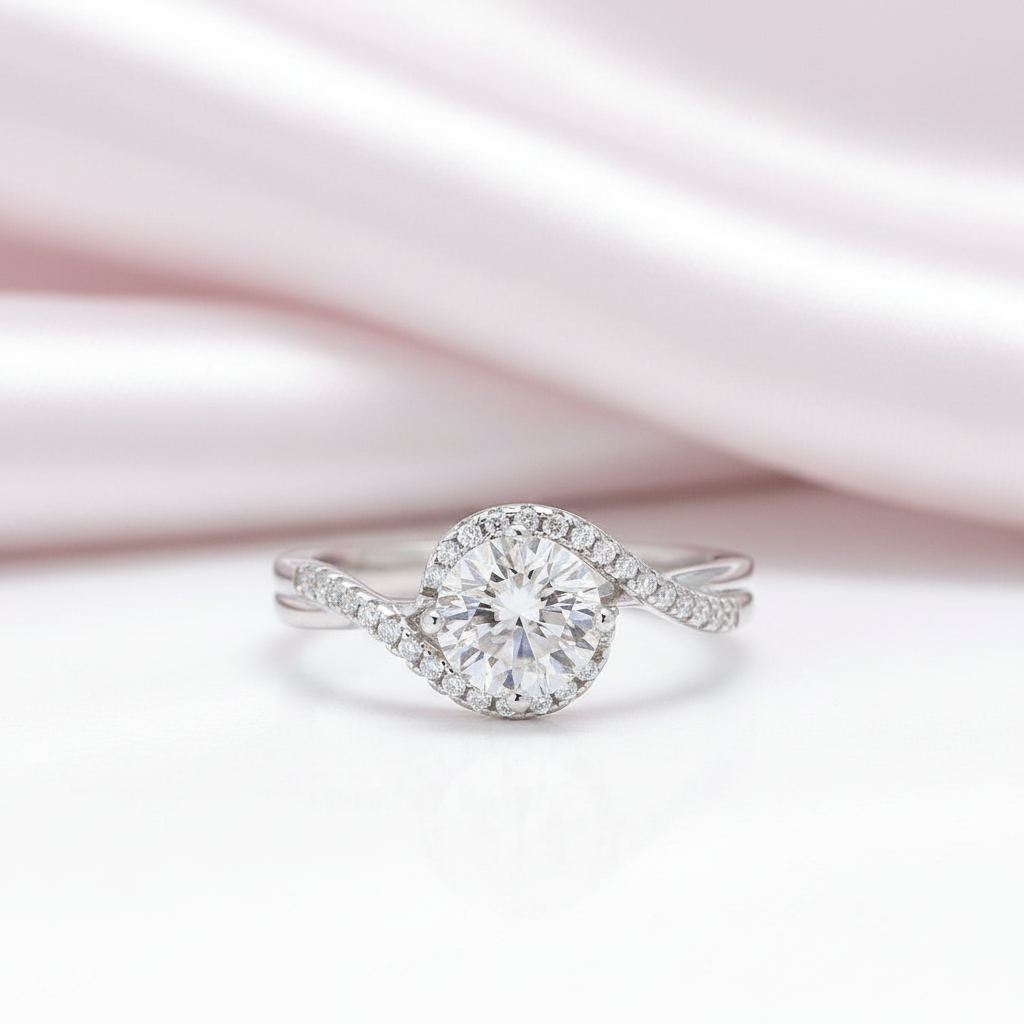 18k White Gold Twist 1.0ct VVS1 Diamond Option Ring-Black Diamonds New York