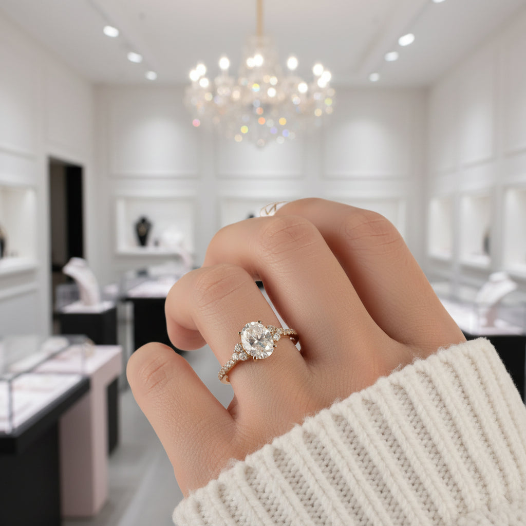 18k Yellow Gold 1.5 Ct Oval Cut Diamond Option Engagement Ring-Black Diamonds New York