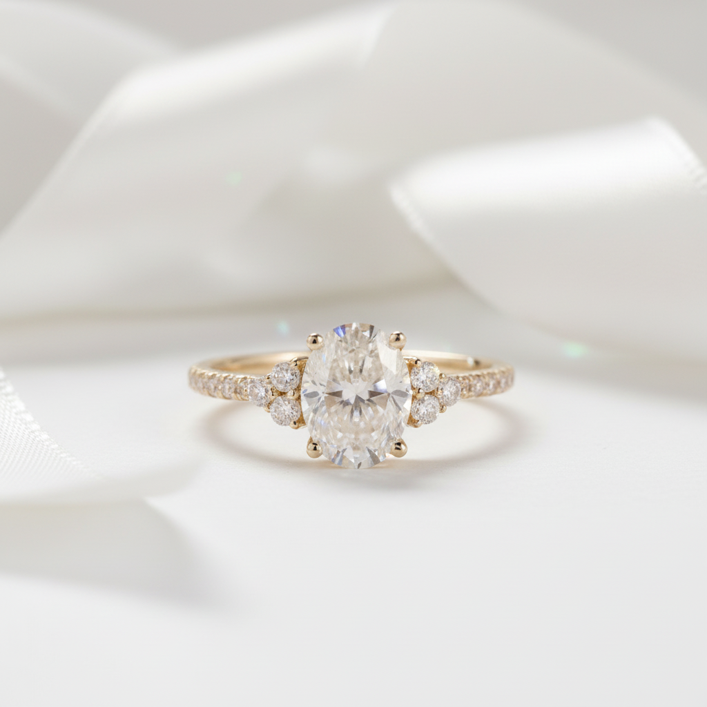 18k Yellow Gold 1.5 Ct Oval Cut Diamond Option Engagement Ring-Black Diamonds New York