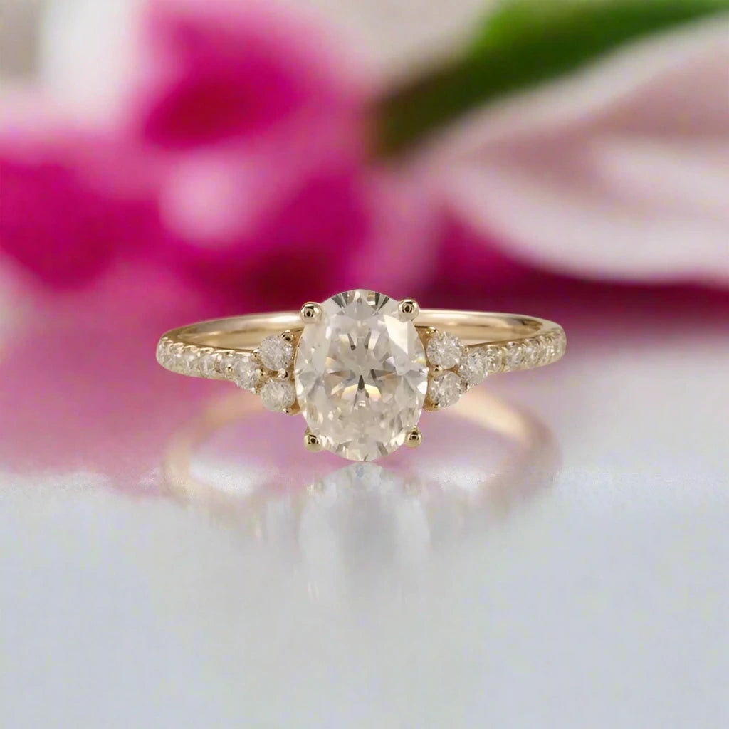 18k Yellow Gold 1.5 Ct Oval Cut Diamond Engagement Ring-Black Diamonds New York