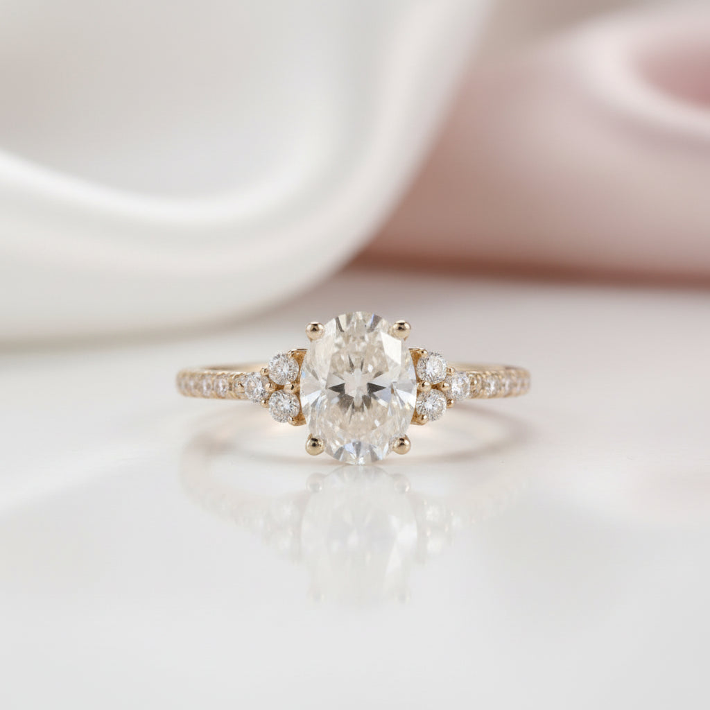 18k Yellow Gold 1.5 Ct Oval Cut Diamond Option Engagement Ring-Black Diamonds New York