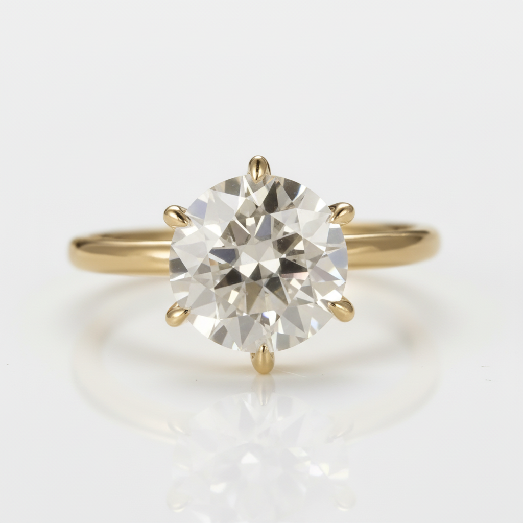 18k Yellow Gold 3.0 Ct Round Diamond Option Hidden Halo Engagement Ring-Black Diamonds New York