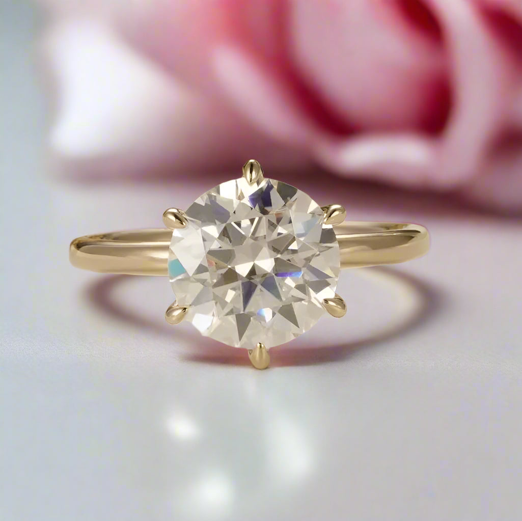 18k Yellow Gold 3.0 Ct Round Diamond Hidden Halo Engagement Ring-Black Diamonds New York