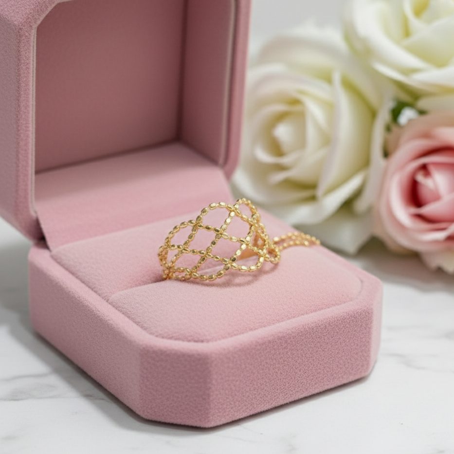 18k Yellow Gold Adjustable Retro Lace Ring-Black Diamonds New York