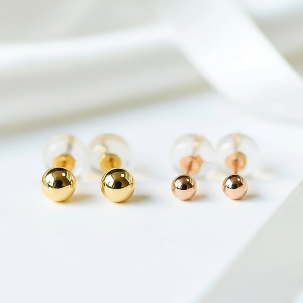 18k Yellow Gold Ball Design Stud Earrings-Black Diamonds New York