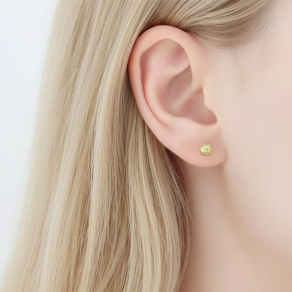 18k Yellow Gold Ball Design Stud Earrings-Black Diamonds New York