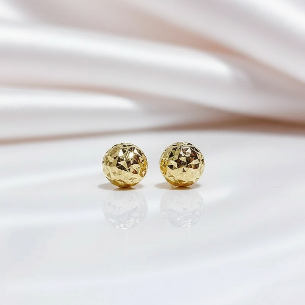 18k Yellow Gold Ball Design Stud Earrings-Black Diamonds New York