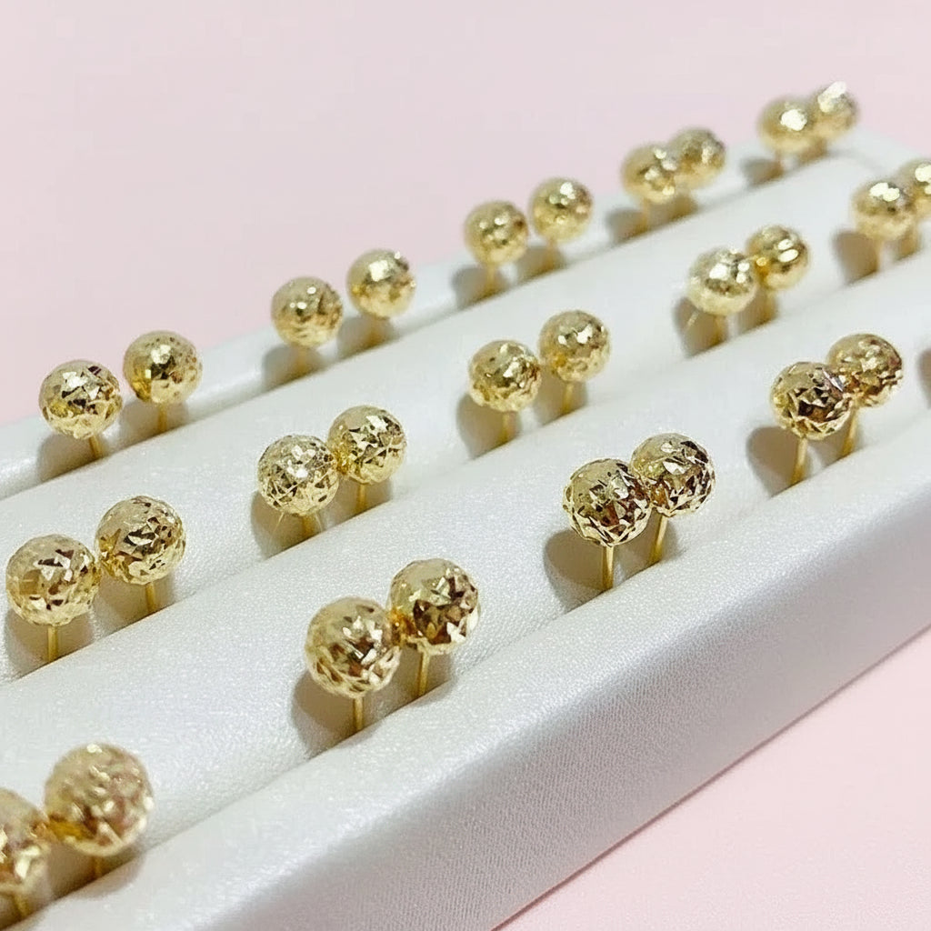 18k Yellow Gold Ball Design Stud Earrings-Black Diamonds New York