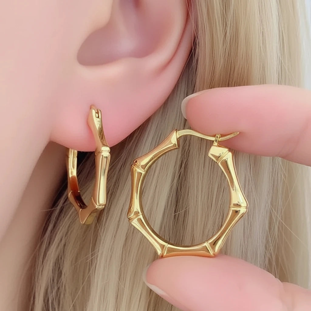 18K Yellow Gold Bamboo Knot Buckle Earrings-Black Diamonds New York