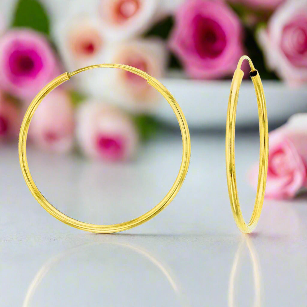18k Yellow Gold Classic Hoop Earrings-Black Diamonds New York