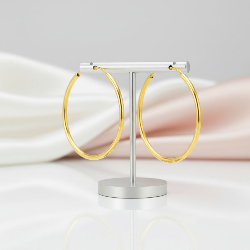 18k Yellow Gold Classic Hoop Earrings-Black Diamonds New York