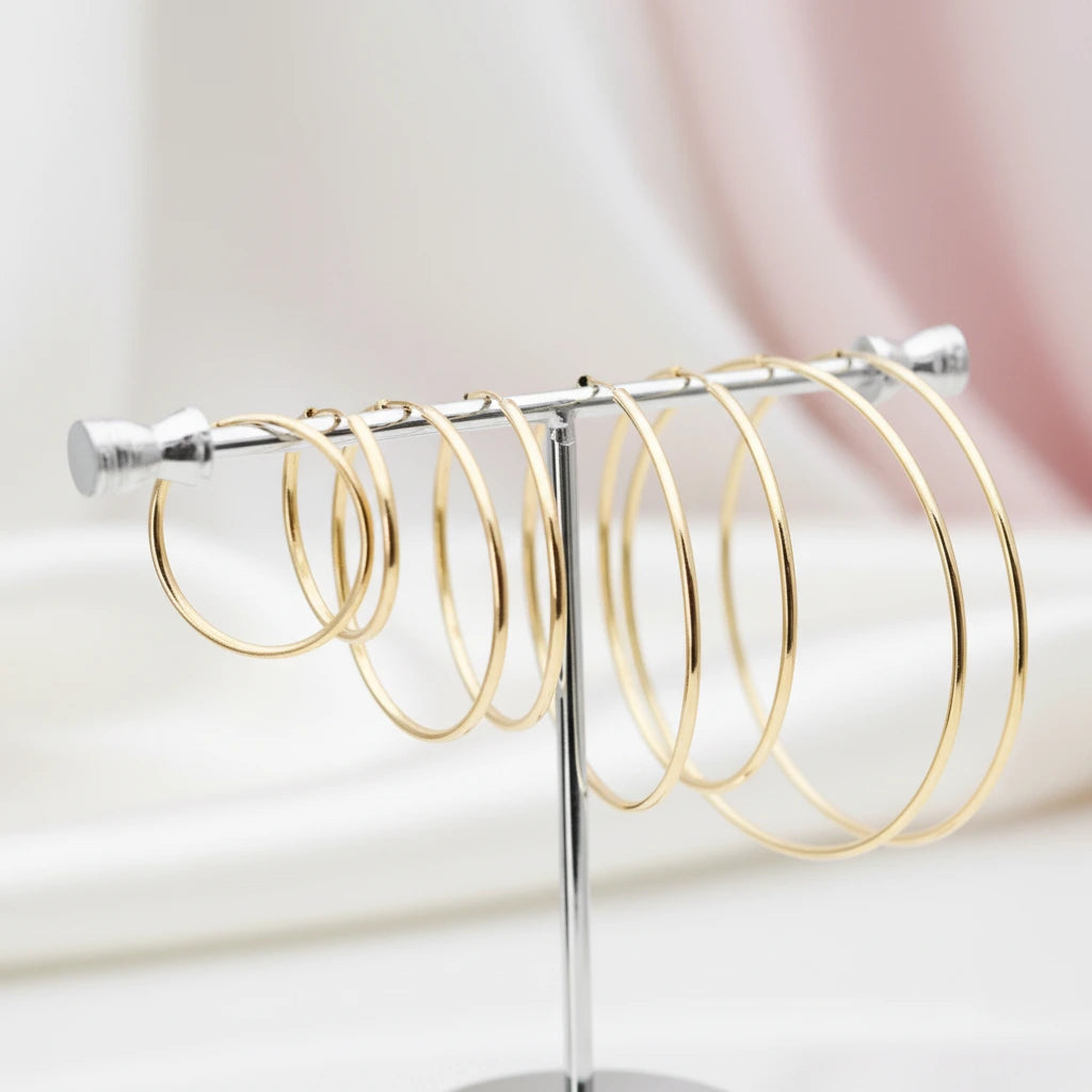 18k Yellow Gold Classic Hoop Earrings-Black Diamonds New York