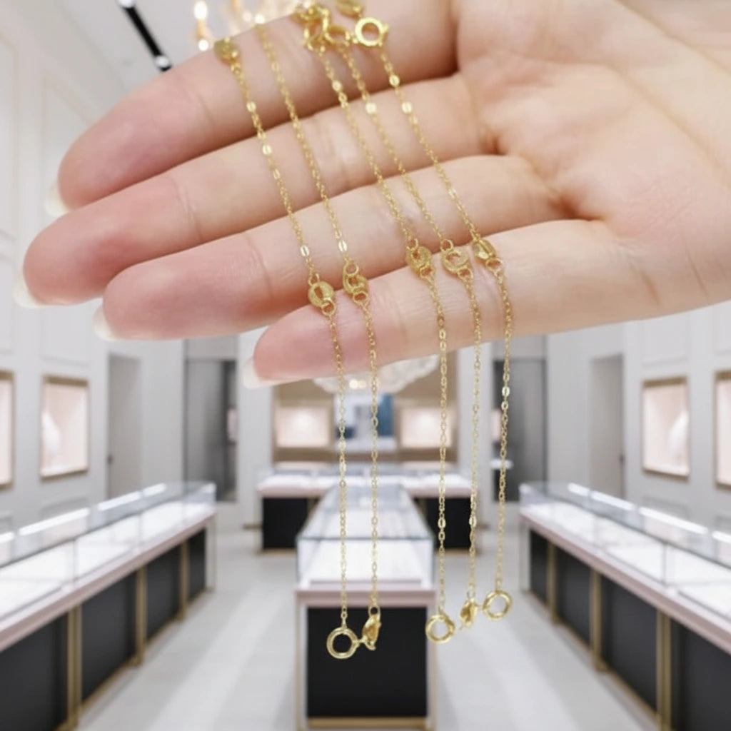 18k Yellow Gold Classic O Chain Necklace-Black Diamonds New York