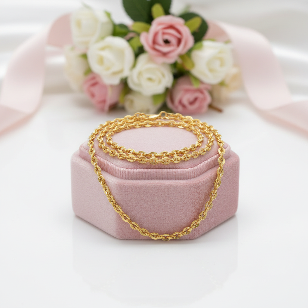 18k Yellow Gold Classic O Chain Necklace-Black Diamonds New York