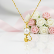 18k Yellow Gold Freshwater Pearl Mouse Pendant Necklace-Black Diamonds New York