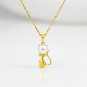 18k Yellow Gold Freshwater Pearl Mouse Pendant Necklace-Black Diamonds New York
