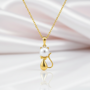 18k Yellow Gold Freshwater Pearl Mouse Pendant Necklace-Black Diamonds New York