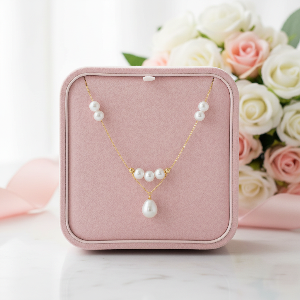 18k Yellow Gold Freshwater Pearl Necklace-Black Diamonds New York