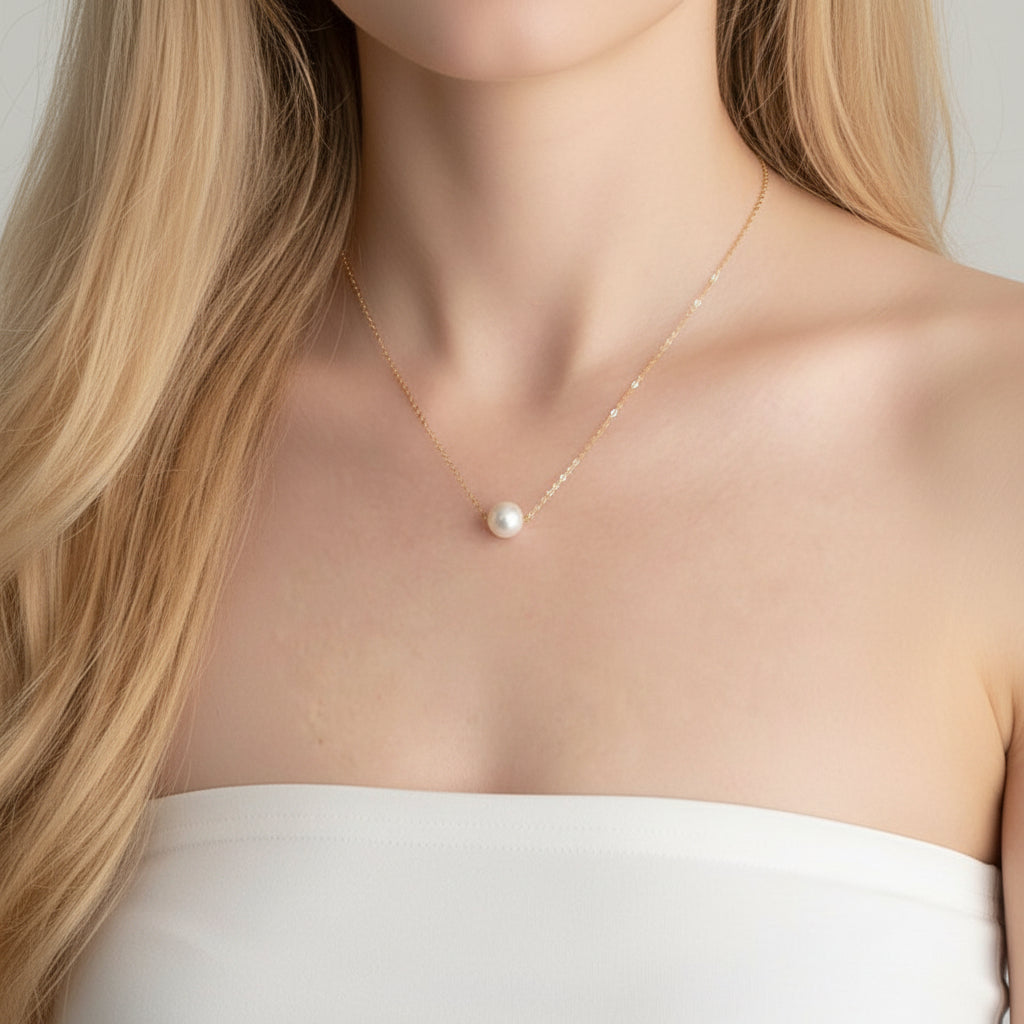 18k Yellow Gold Freshwater Pearl Pendant Necklace-Black Diamonds New York