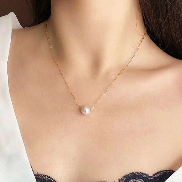 18k Yellow Gold Freshwater Pearl Pendant Necklace-Black Diamonds New York