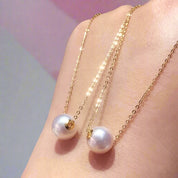 18k Yellow Gold Freshwater Pearl Pendant Necklace-Black Diamonds New York