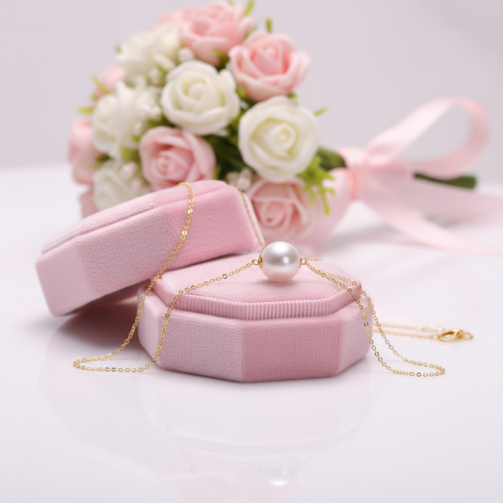 18k Yellow Gold Freshwater Pearl Pendant Necklace-Black Diamonds New York