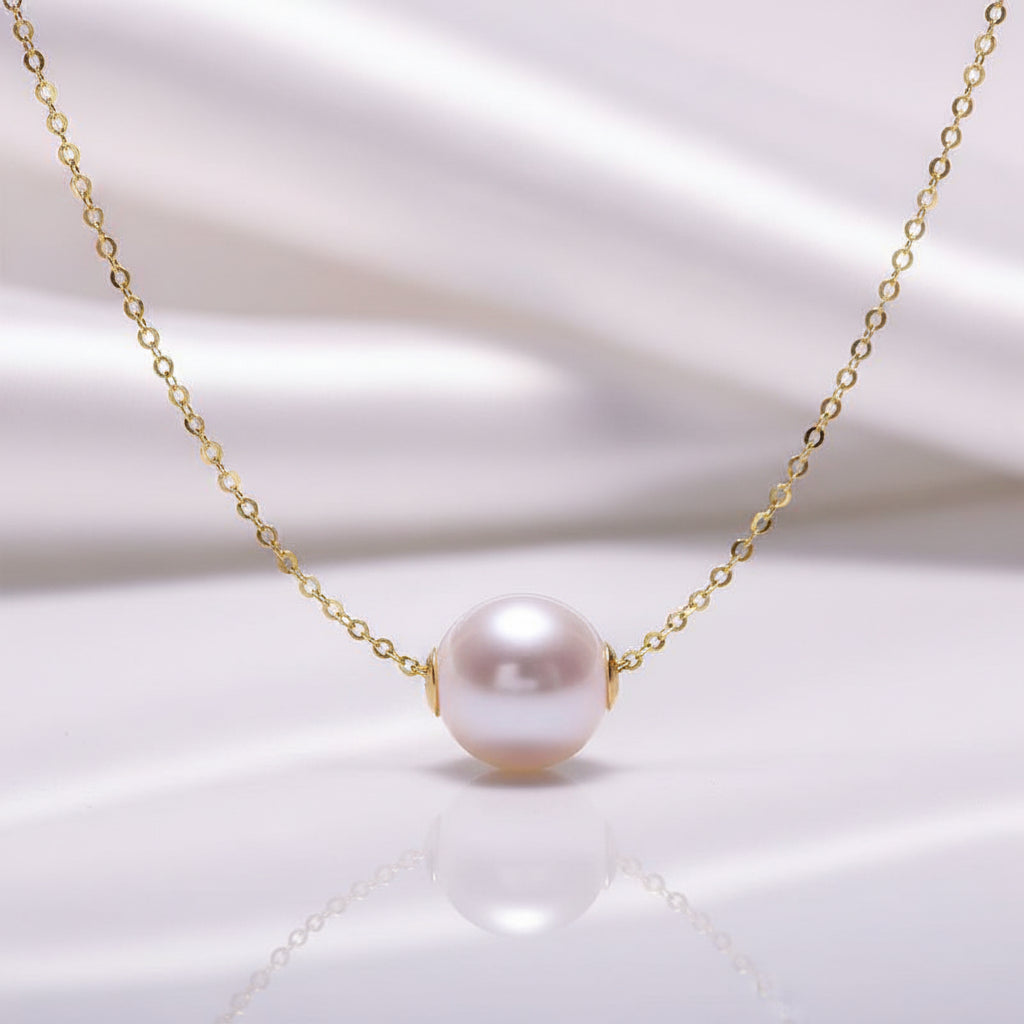 18k Yellow Gold Freshwater Pearl Pendant Necklace-Black Diamonds New York