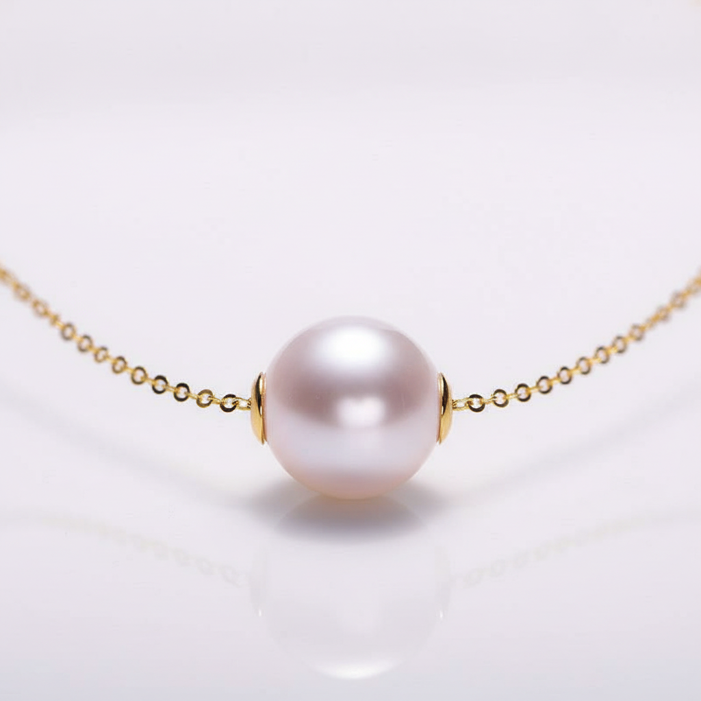 18k Yellow Gold Freshwater Pearl Pendant Necklace-Black Diamonds New York