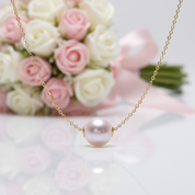 18k Yellow Gold Freshwater Pearl Pendant Necklace-Black Diamonds New York